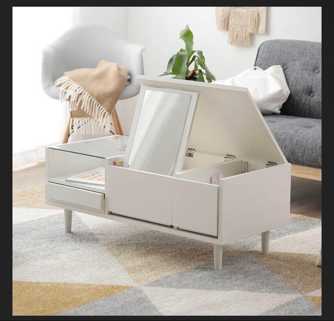 LOWYA ドレッサー ローテーブル 収納付き ミラー付き