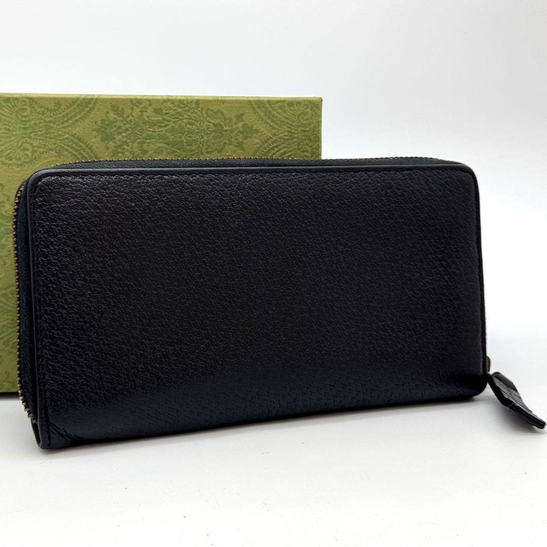 【美品・箱・袋付き】グッチ　アニマリエ　長財布　黒　ラウンドファスナー　蜂　ビー
