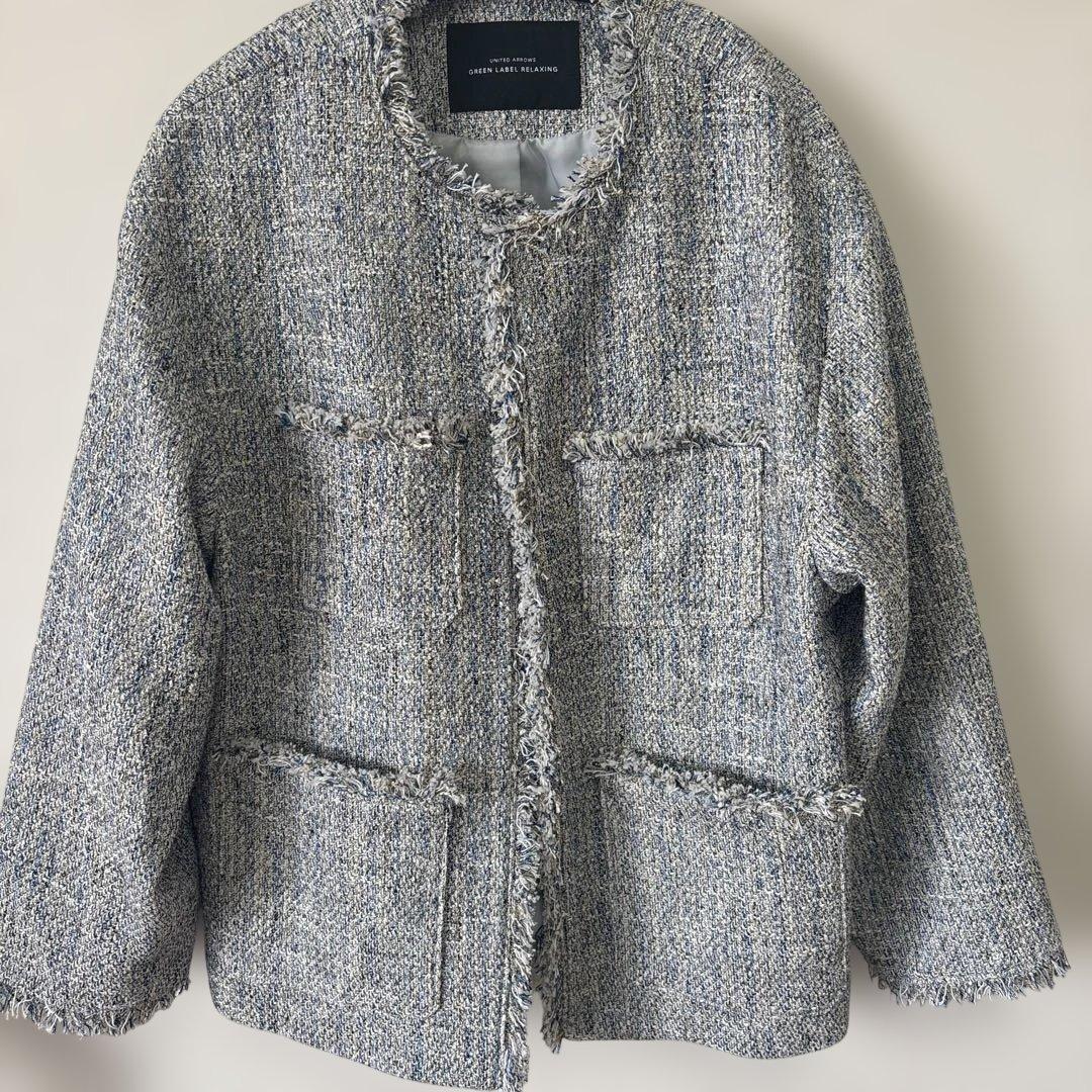 ミックスツイードライク ポケット ノーカラー ジャケット