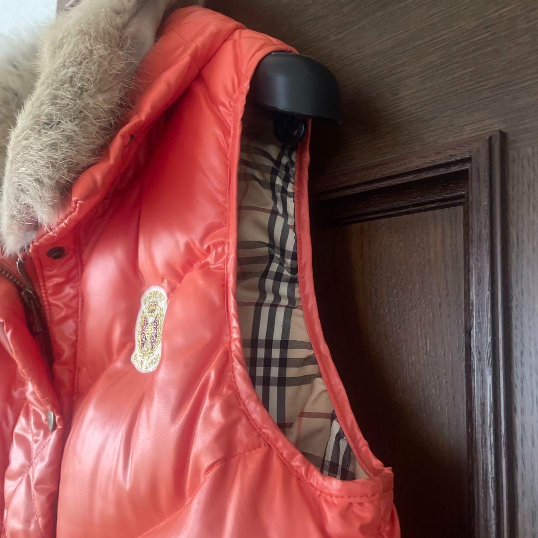 バーバリーブルーレーベル ダウンベスト ラビットファー ノバチェック ワッペン