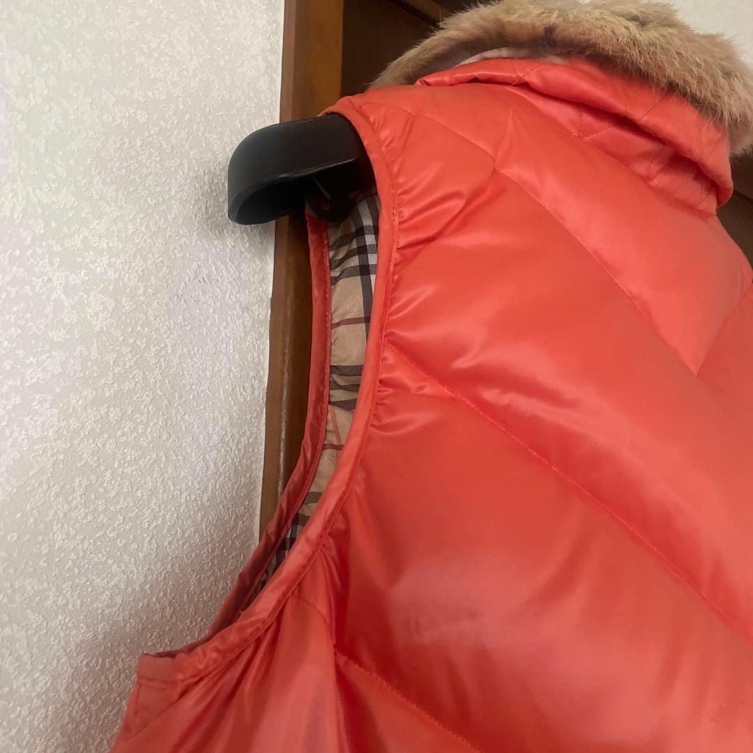 バーバリーブルーレーベル ダウンベスト ラビットファー ノバチェック ワッペン