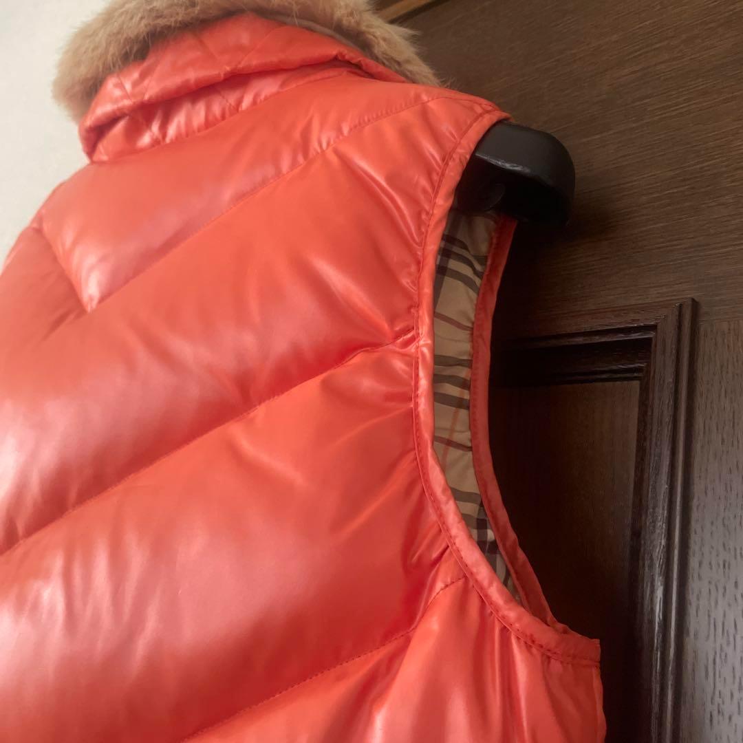 バーバリーブルーレーベル ダウンベスト ラビットファー ノバチェック ワッペン