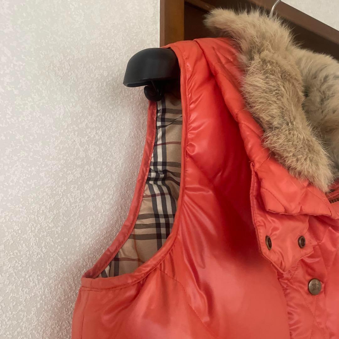 バーバリーブルーレーベル ダウンベスト ラビットファー ノバチェック ワッペン