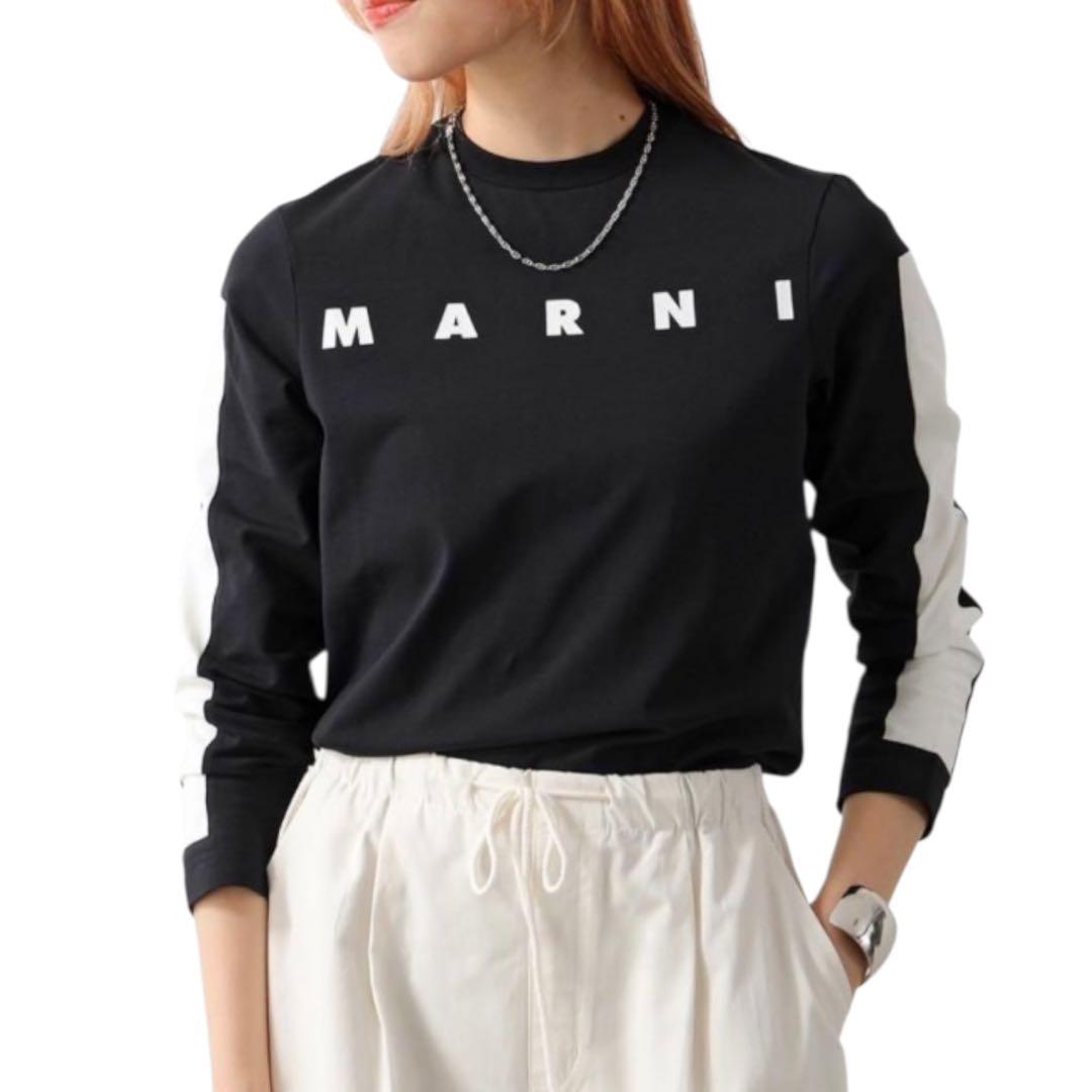 マルニ★MARNI ロゴ ロングスリーブT バイカラー カットソー ブラック M