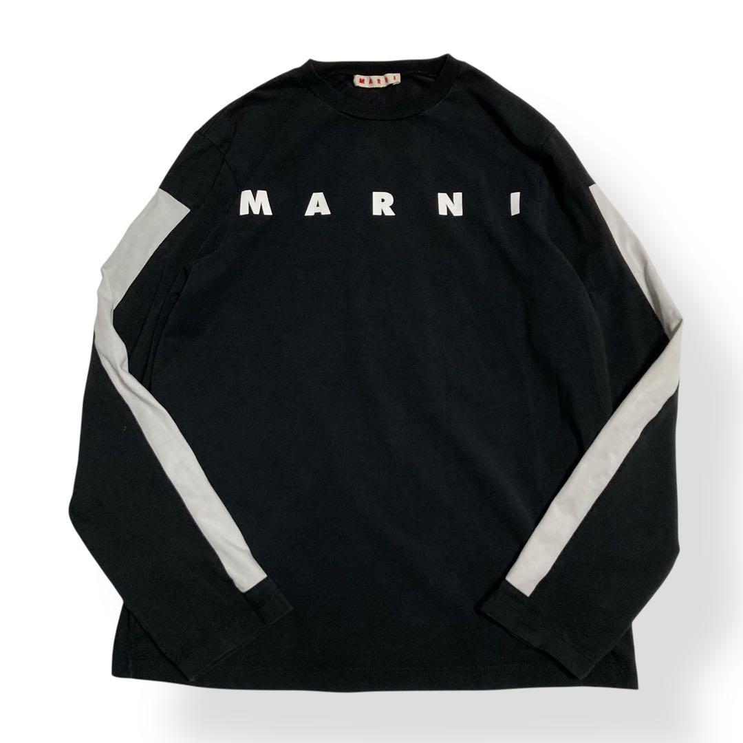 マルニ★MARNI ロゴ ロングスリーブT バイカラー カットソー ブラック M