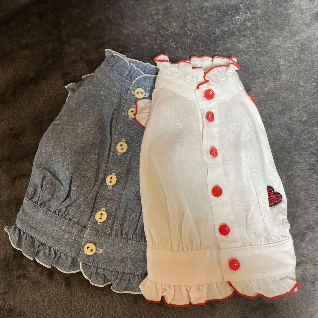 犬服 フリル付きデニムとホワイトのブラウス18サイズ