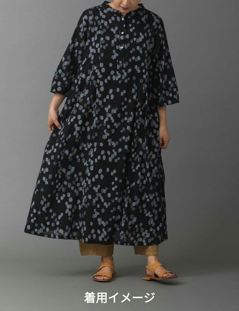 群言堂　花柄ロングシャツワンピース（ブルー）