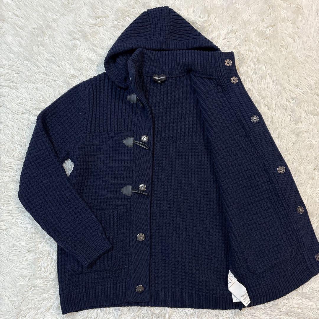 美品✨エンポリオアルマーニ ニット ダッフルコート XL相当 厚手 ネイビー