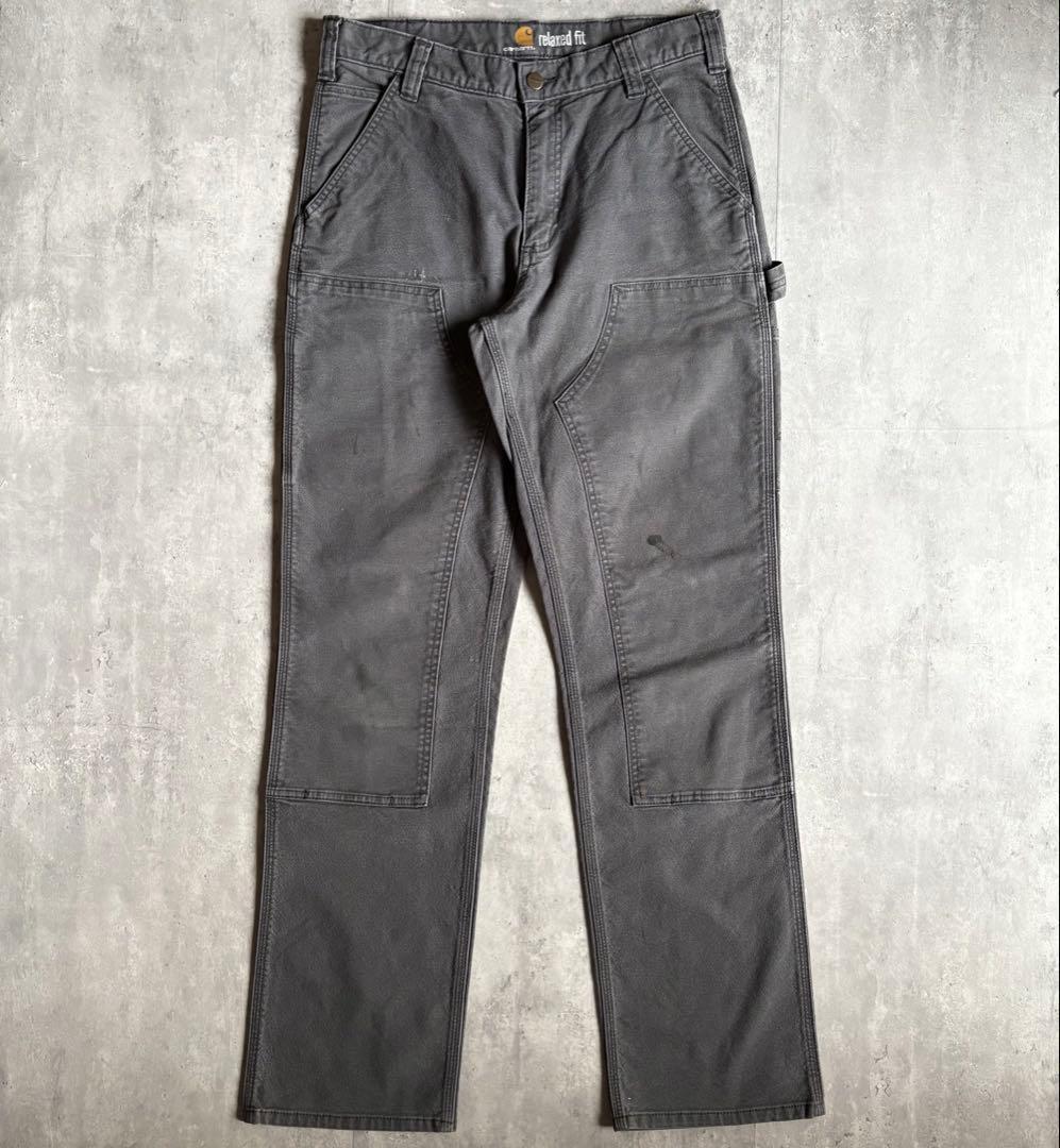 【00s carhartt】ダブルニー　ペインターパンツ　グレー　ダック生地