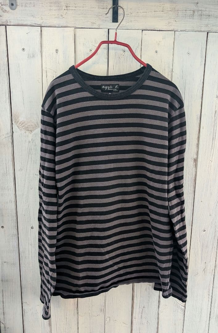 agnes b. hommeのグレー×ブラックのボーダーカットソー