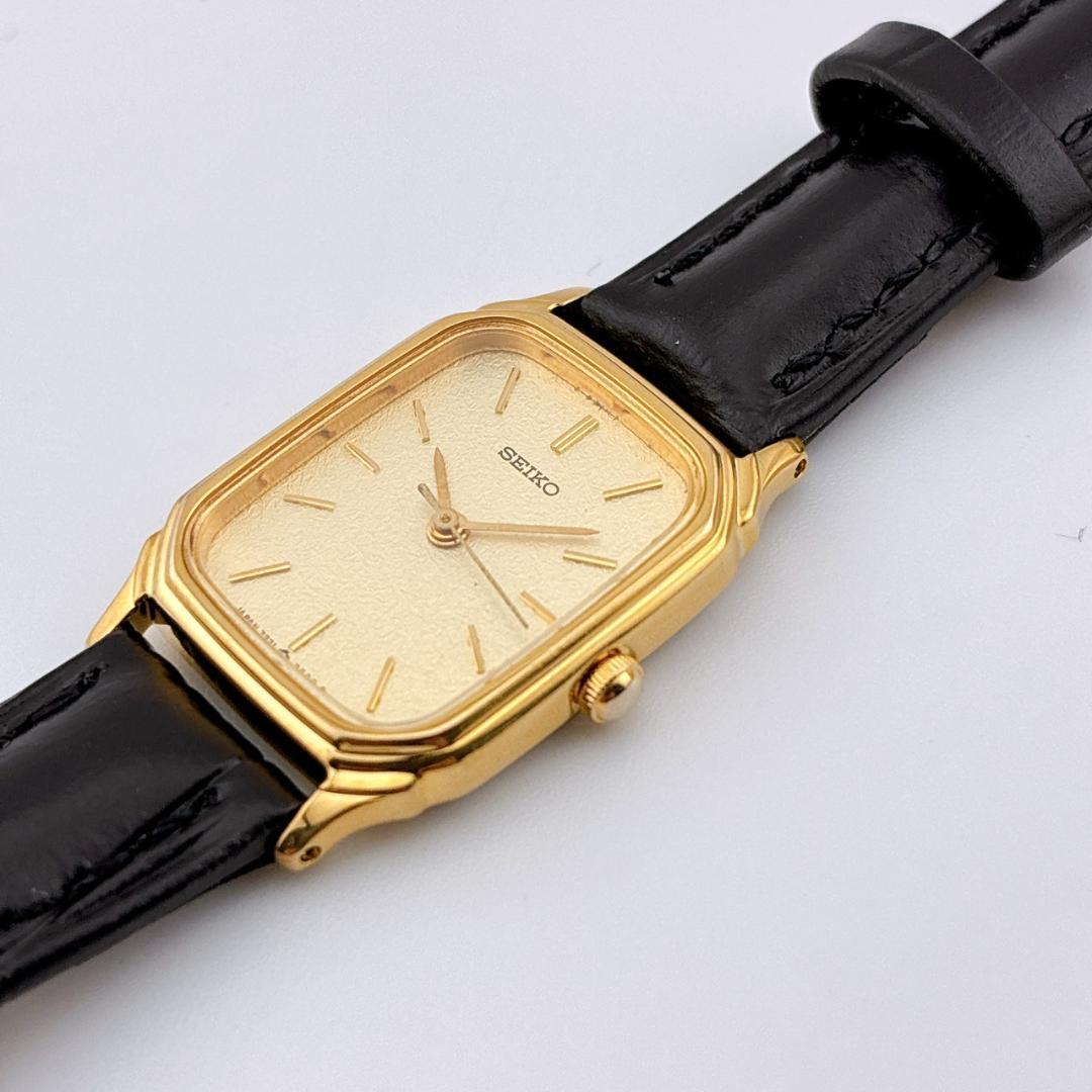 【美品/電池交換済】SEIKO　腕時計　新品ベルト　クォーツ　ゴールド　ブラック