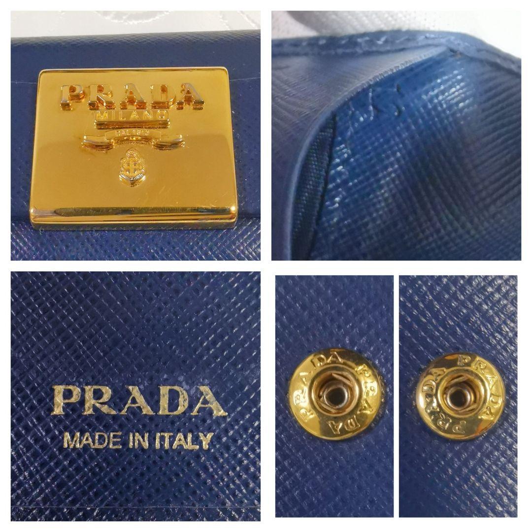 美品　プラダ　PRADA　サフィアーノ　リボン　キーケース　ゴールドロゴ　紺