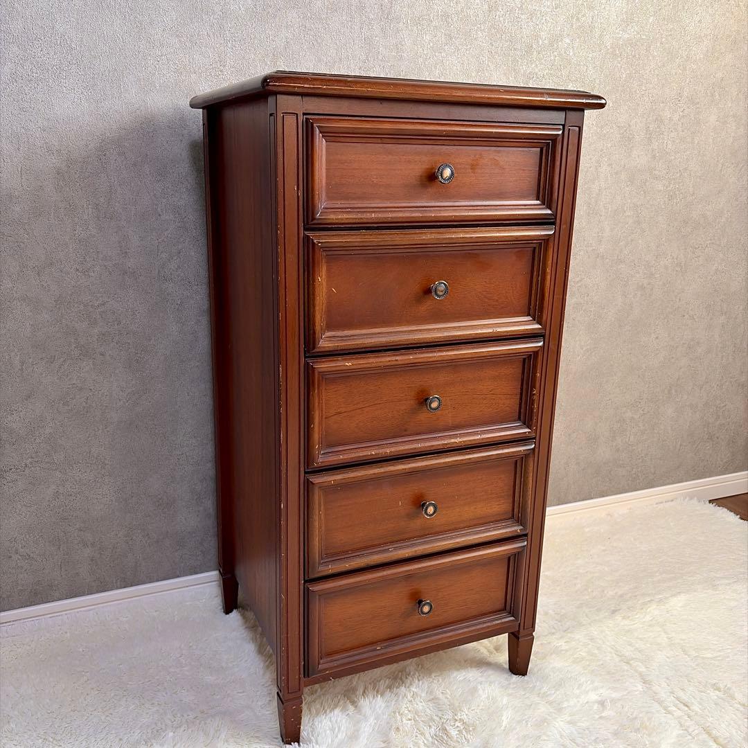 アンティーク調 5段チェスト 天然木 収納棚 コンソール クラシック レトロ