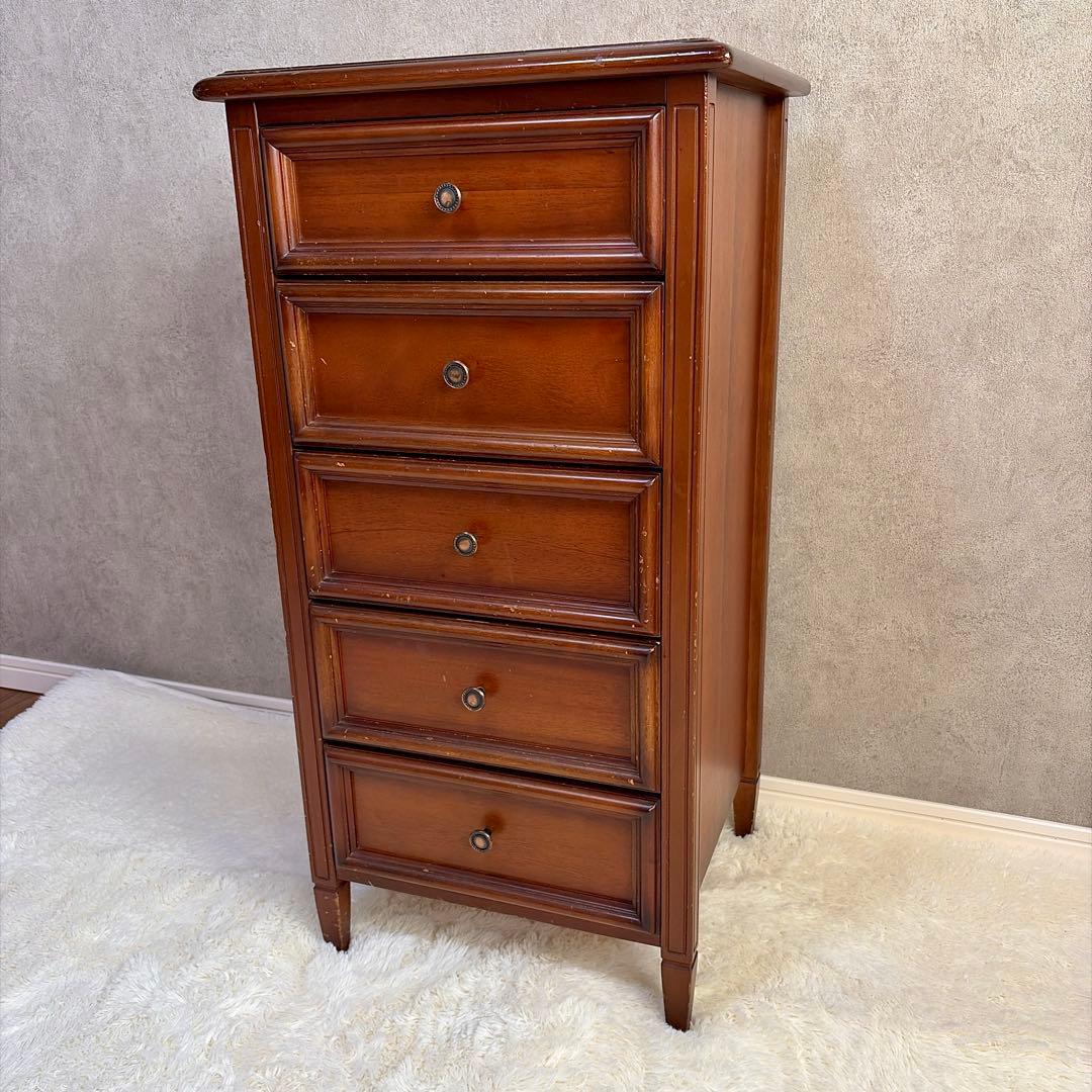 アンティーク調 5段チェスト 天然木 収納棚 コンソール クラシック レトロ