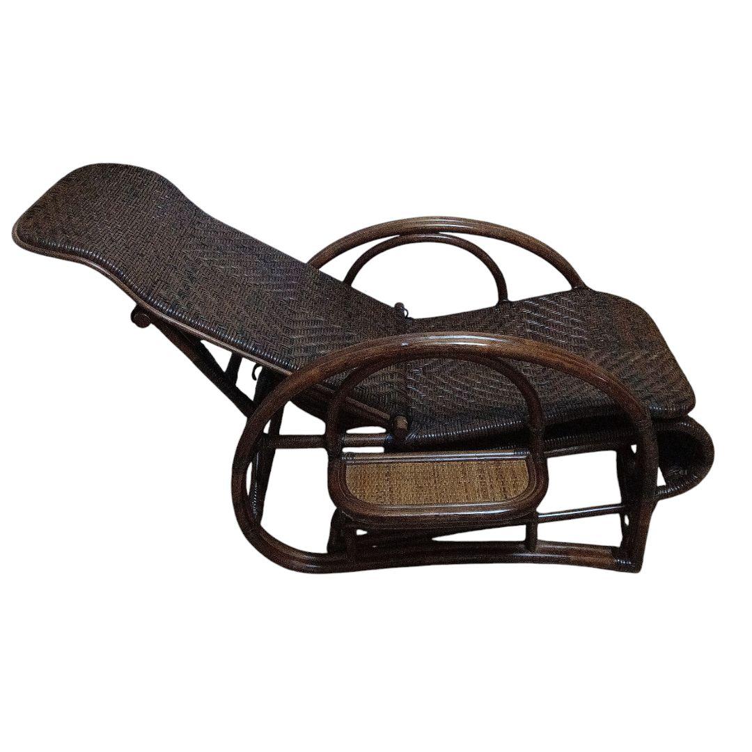 こ*こ様 ラタン　リクライニングチェア ブラウン　希少　ラタンフレーム