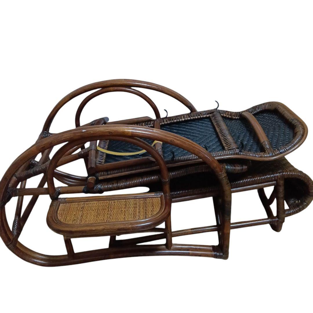 こ*こ様 ラタン　リクライニングチェア ブラウン　希少　ラタンフレーム