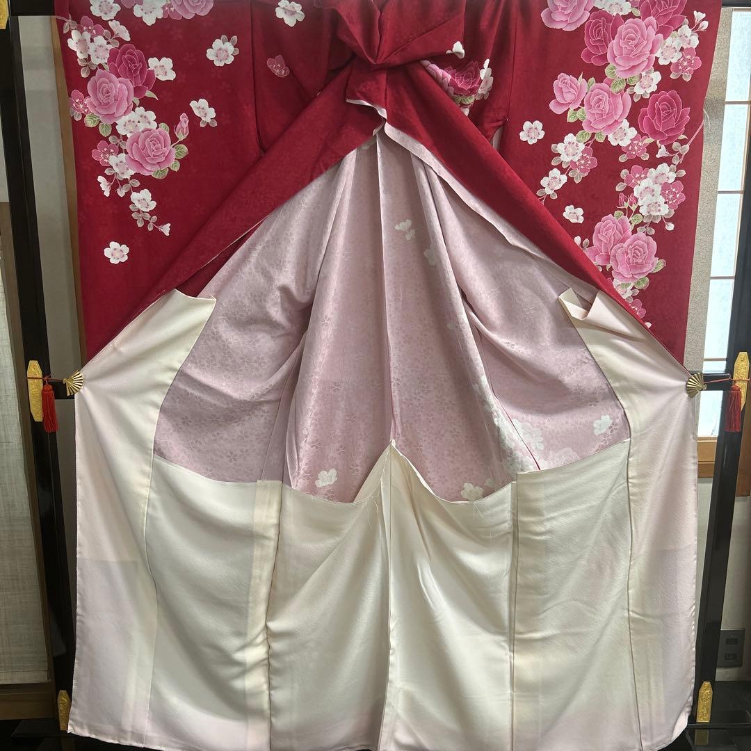 難あり　新品未使用　振袖　花柄　赤　成人式　未仕立て　正絹　最終値下げ