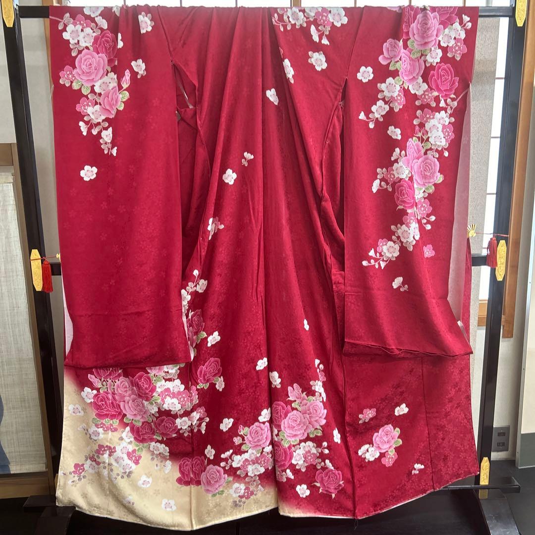 難あり　新品未使用　振袖　花柄　赤　成人式　未仕立て　正絹　最終値下げ