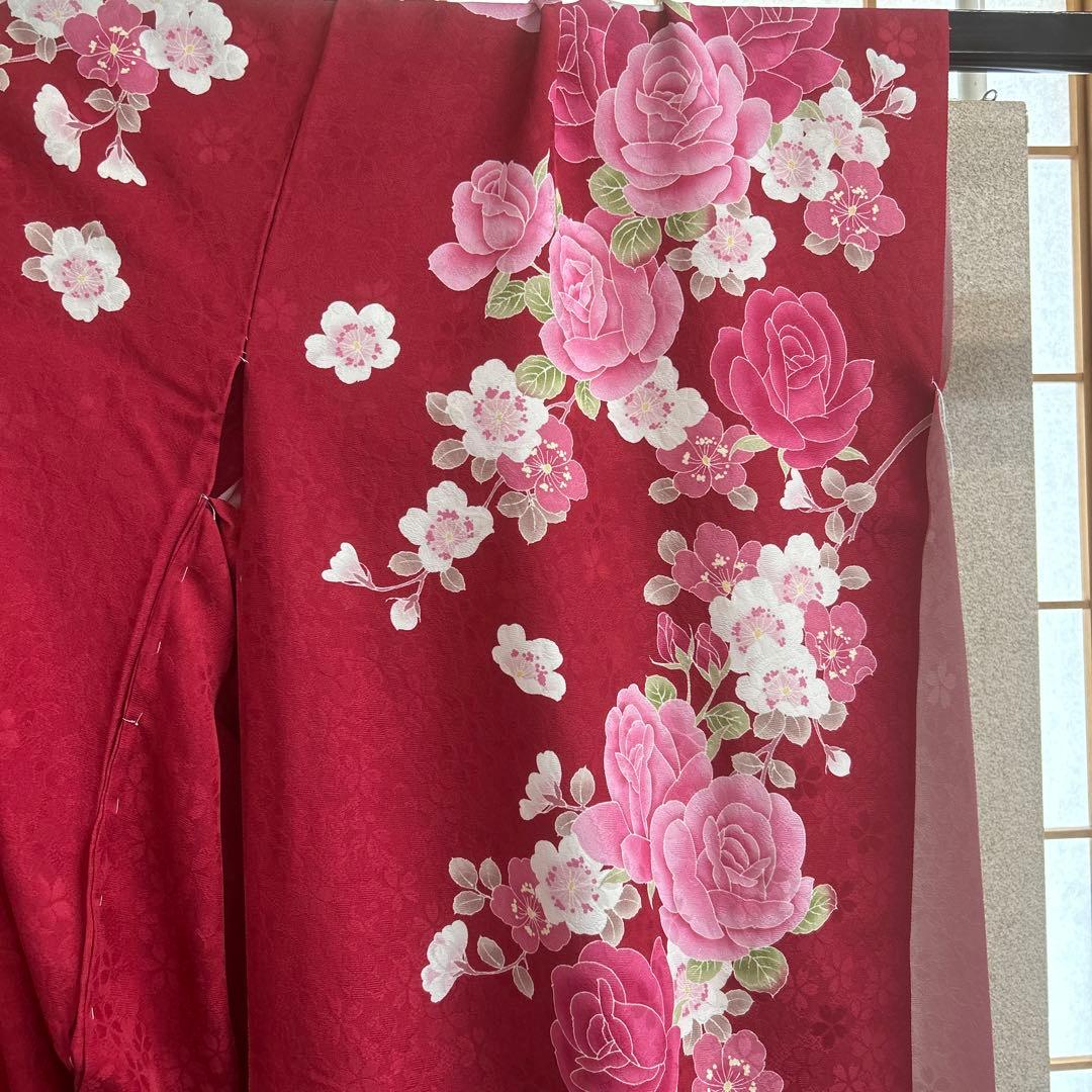 難あり　新品未使用　振袖　花柄　赤　成人式　未仕立て　正絹　最終値下げ