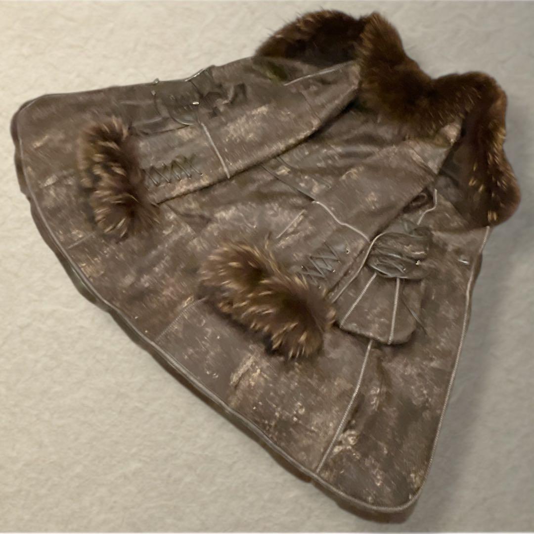 ラムレザー ロングコート ラクーンファー　裏ファー　ベルト メタルボタン　M〜L