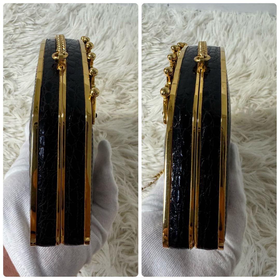 メードインイタリー クロコセンター取り クラッチバック ゴールドショルダーバック