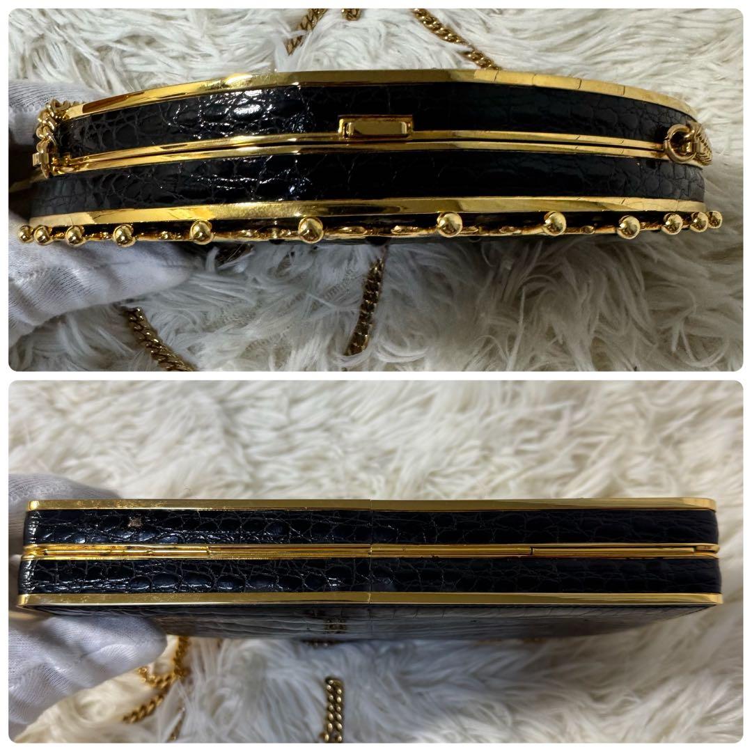 メードインイタリー クロコセンター取り クラッチバック ゴールドショルダーバック