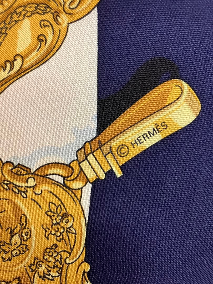 エルメス　シルクスカーフ 歴史的デザイン ネイビー