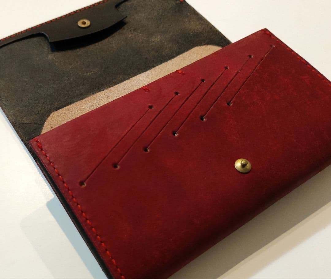 【一点物】薄くて小さい長財布　| ハンドメイド 手染め 手縫い