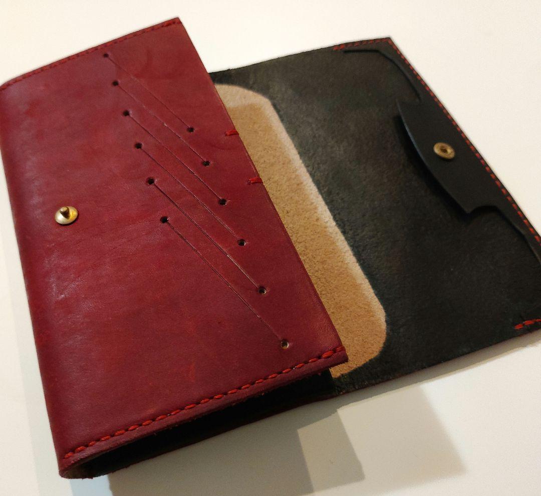 【一点物】薄くて小さい長財布　| ハンドメイド 手染め 手縫い