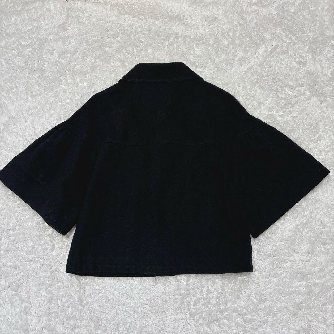 【LIMI feu】リミフゥ ウールコート ショート丈 ケープスリーブ ブラック