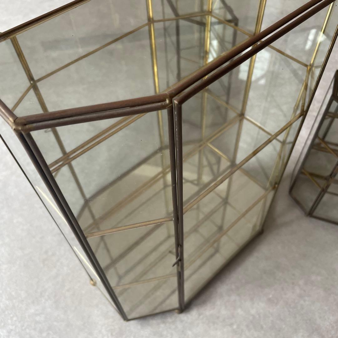 【2点セット】アンティーク 真鍮 ガラス ジュエリーボックス 大と小のセット