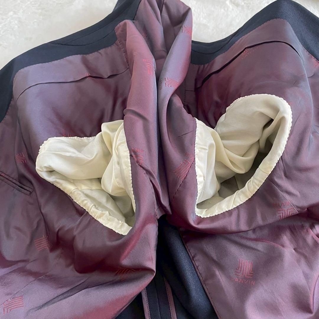 LANVIN PARIS スーツ セットアップ 銀ボタン ロゴ ダブル 裏地柄