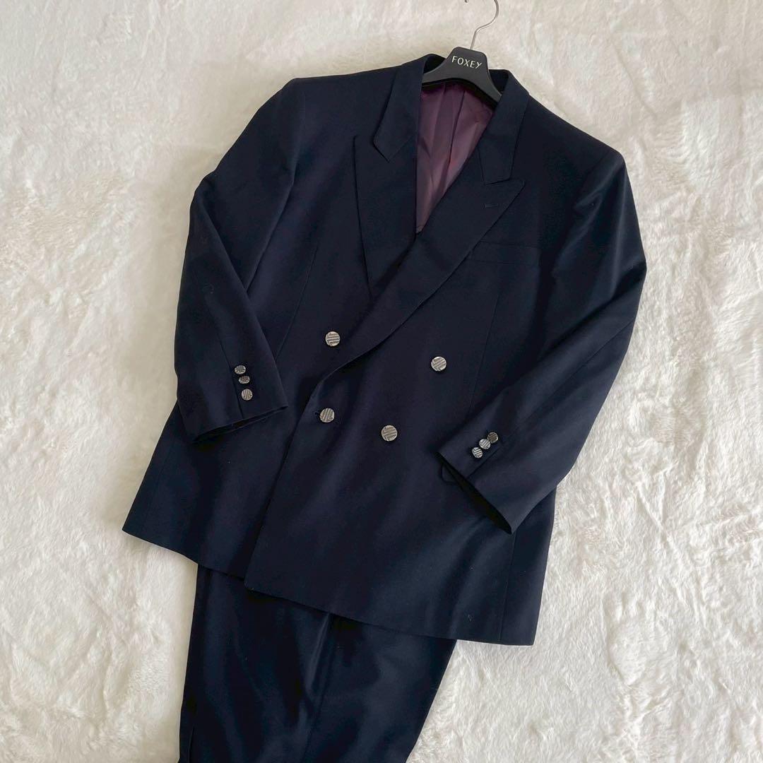 LANVIN PARIS スーツ セットアップ 銀ボタン ロゴ ダブル 裏地柄