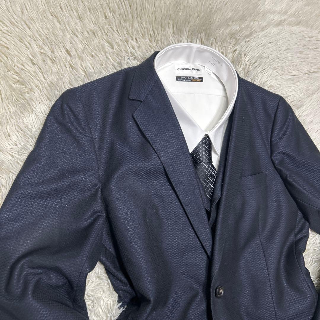 MEN’S TENORAS スリーピース　ビジネススーツ　ヘリンボーン　ネイビー