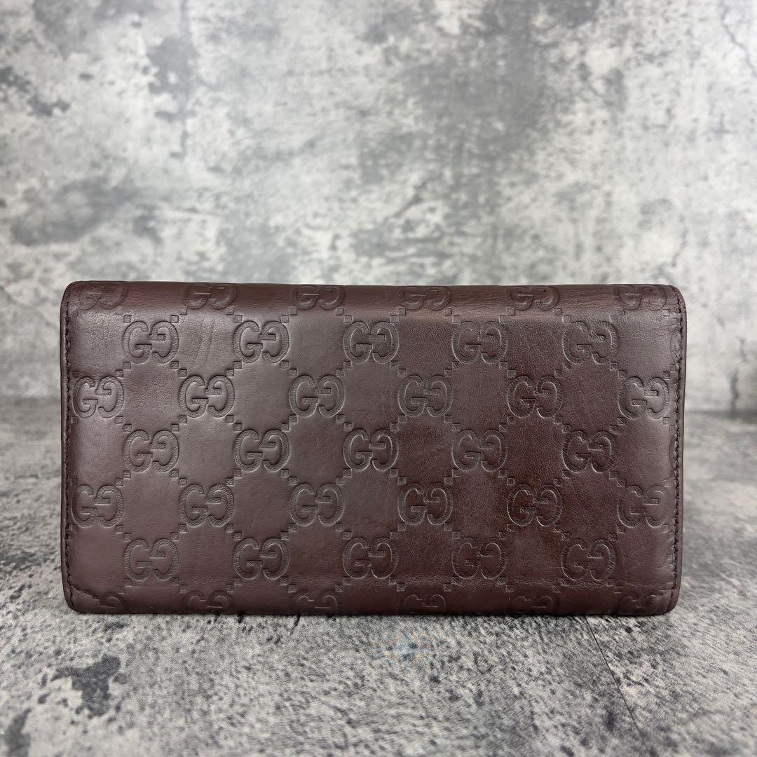 GUCCI GGシマ レザー 長財布 ダークブラウン