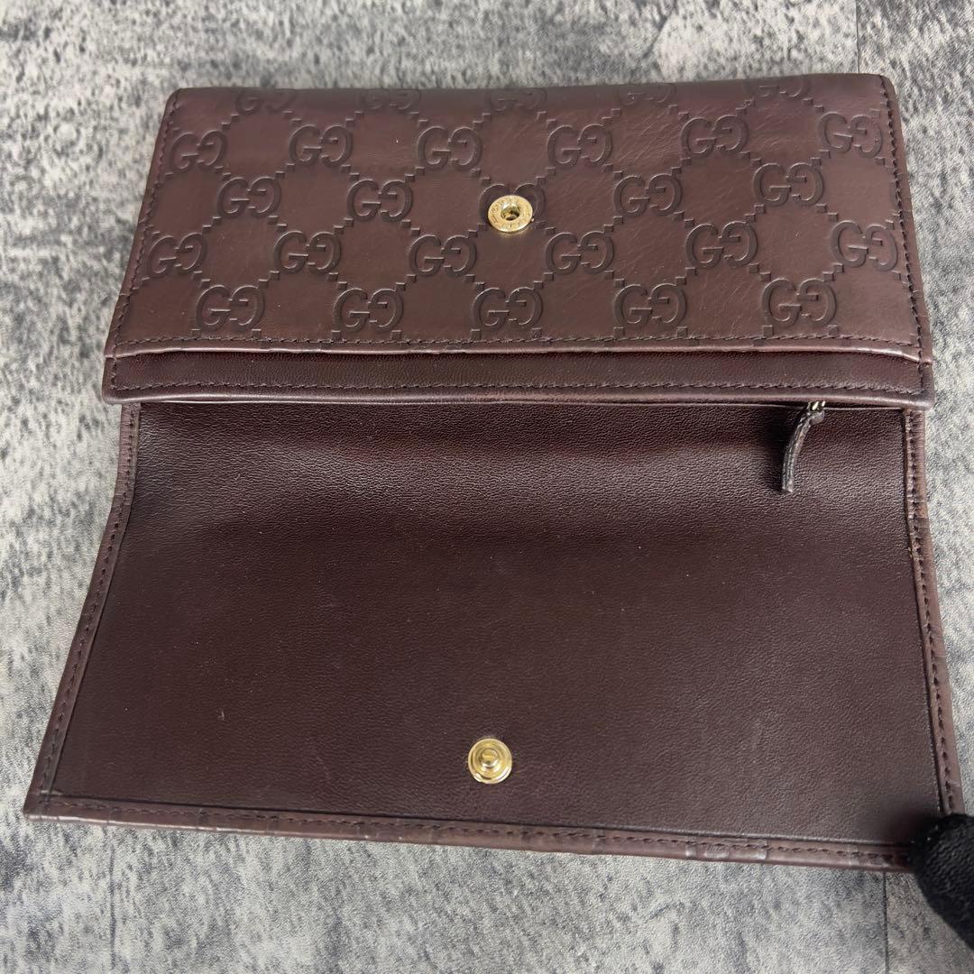 GUCCI GGシマ レザー 長財布 ダークブラウン