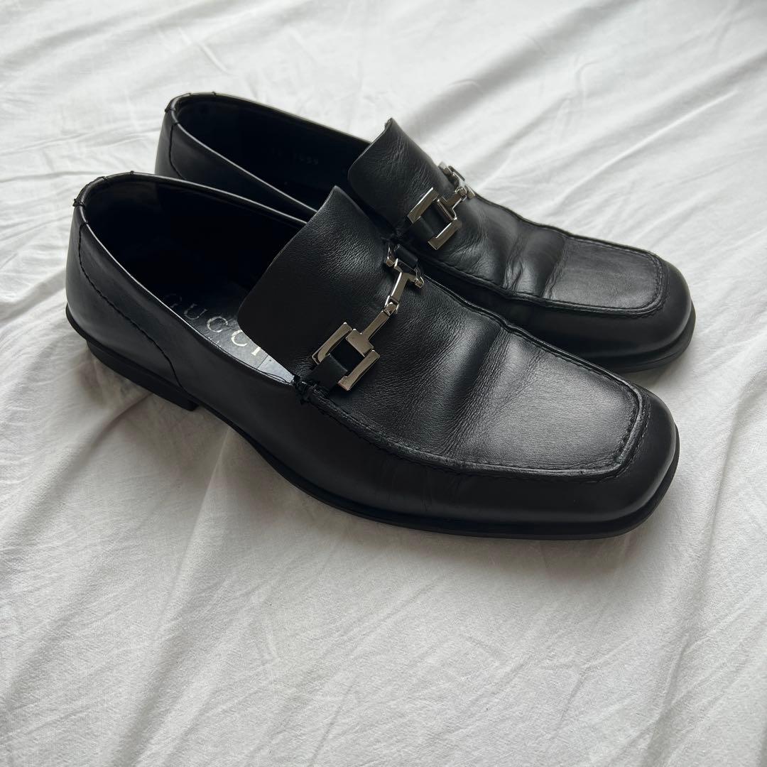 靴 GUCCI square toe leather bit Loafers
