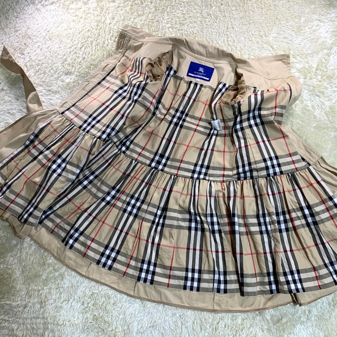 バーバリーブルーレーベル ノバチェック トレンチコート フレア 38 リボン