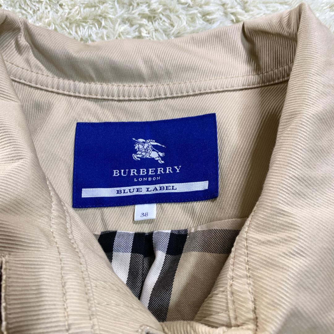 バーバリーブルーレーベル ノバチェック トレンチコート フレア 38 リボン