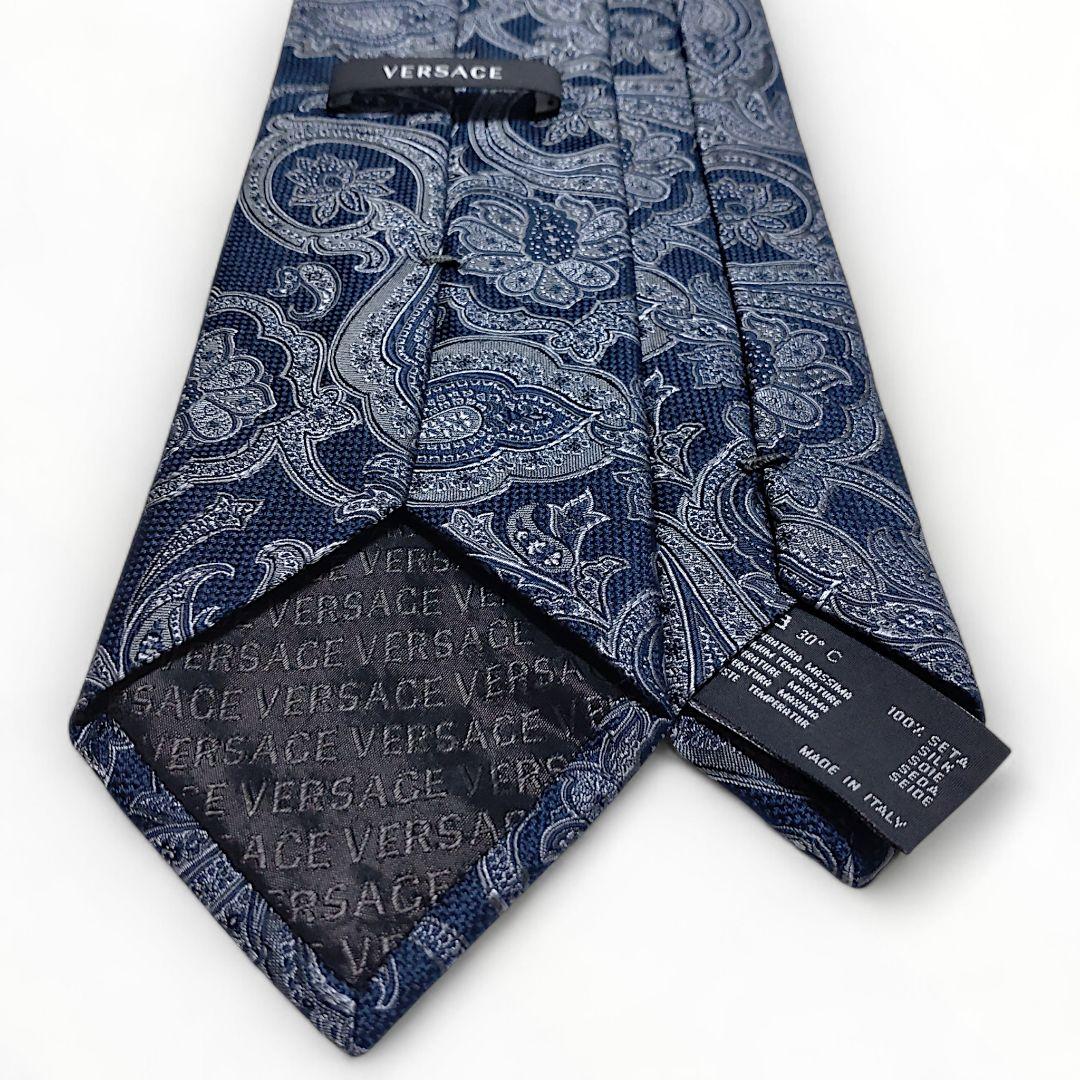 ✨美品✨VERSACE　ヴェルサーチ　ネクタイ　ペイズリー柄　ネイビー　シルク