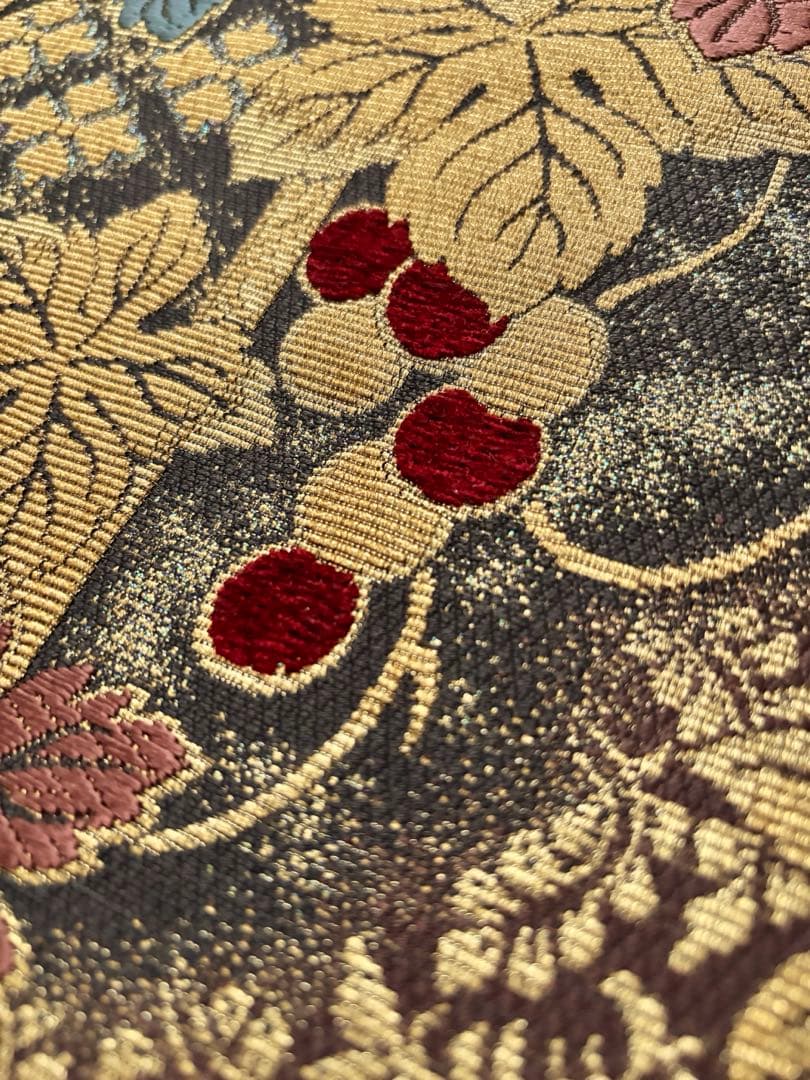 金華山織　五穀豊穣　全通袋帯　金糸