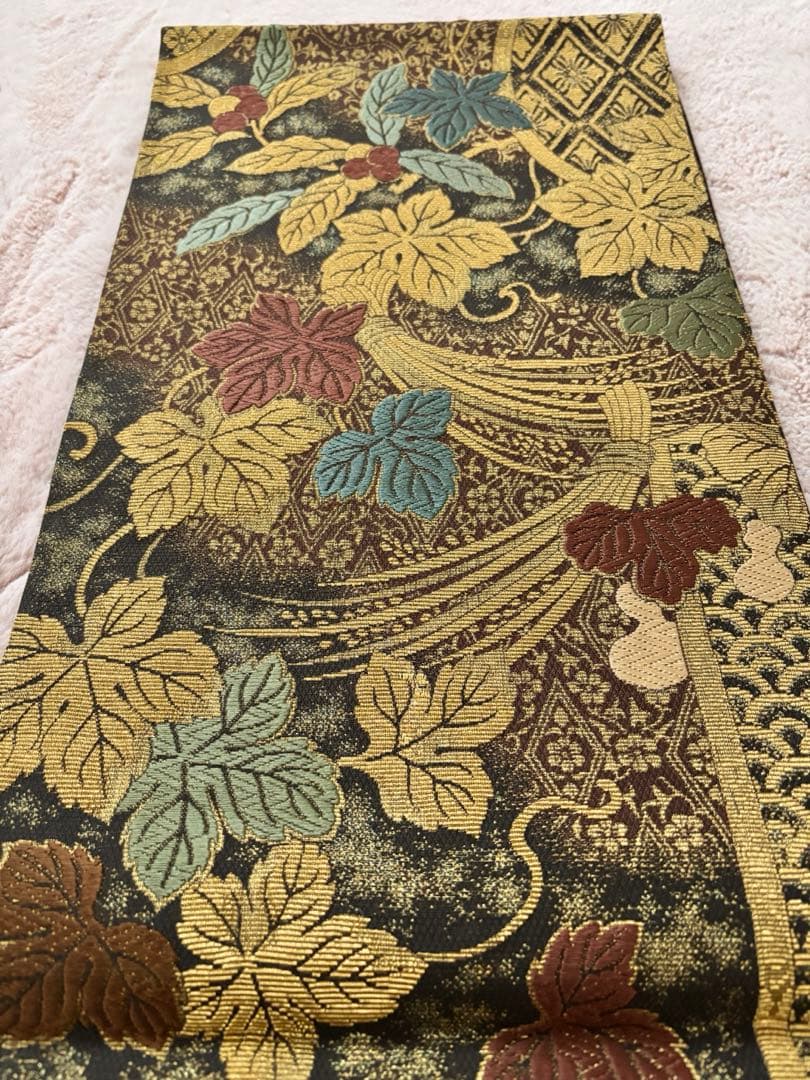 金華山織　五穀豊穣　全通袋帯　金糸