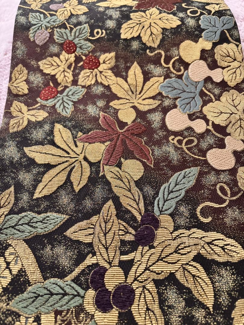 金華山織　五穀豊穣　全通袋帯　金糸