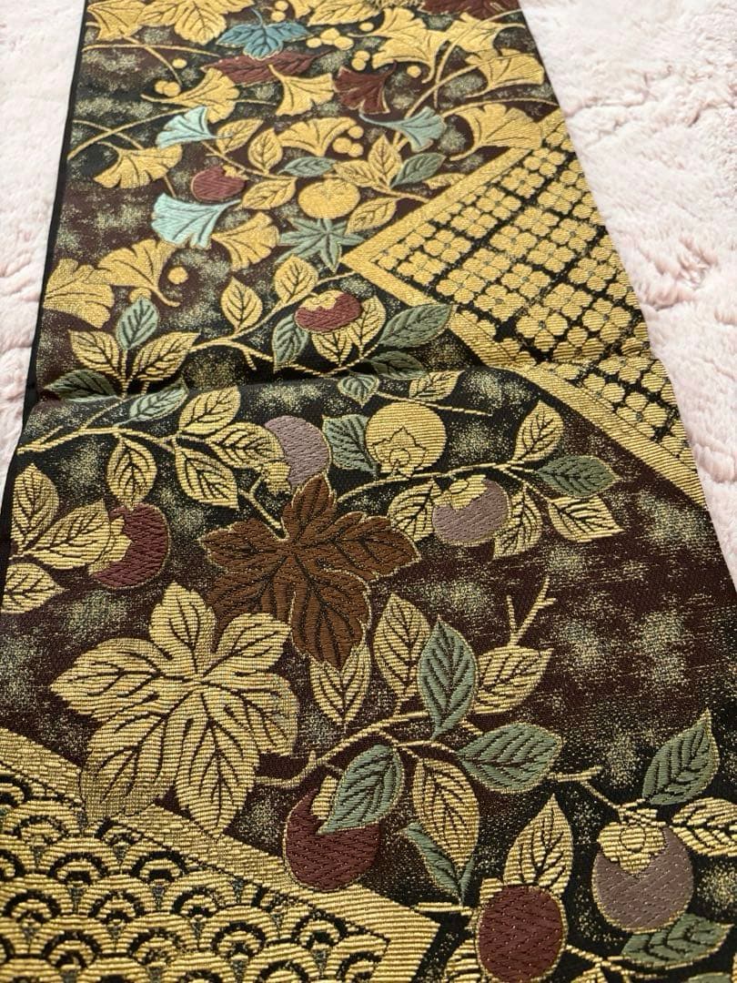 金華山織　五穀豊穣　全通袋帯　金糸