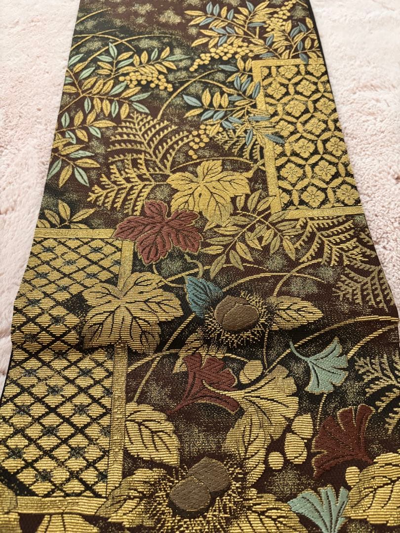 金華山織　五穀豊穣　全通袋帯　金糸