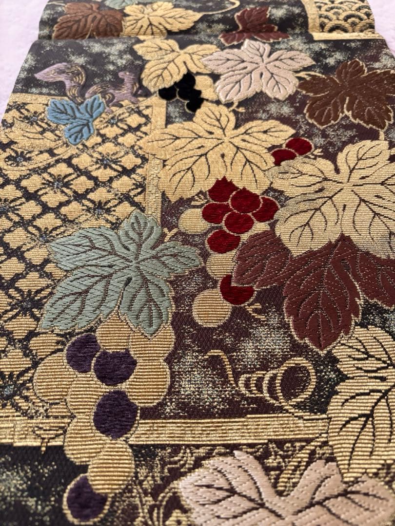 金華山織　五穀豊穣　全通袋帯　金糸