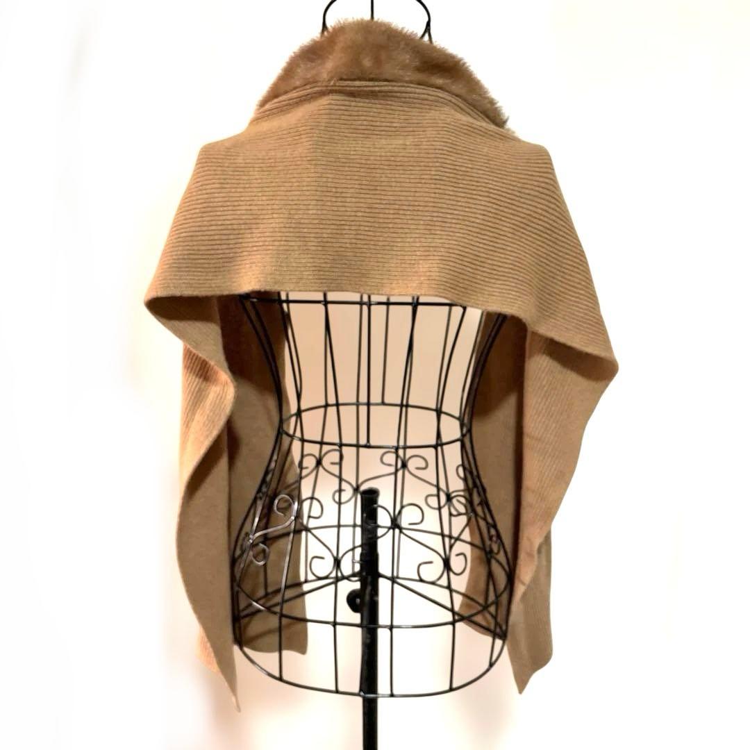 エスマックスマーラ　ベージュ　ミンクファー付リブ編ショール　マフラー　カシミヤ混