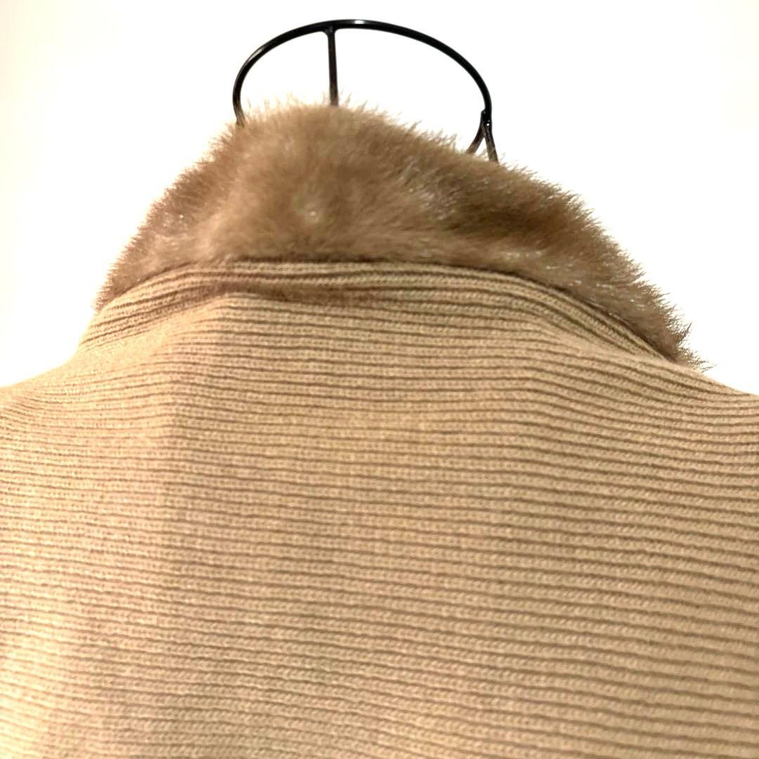 エスマックスマーラ　ベージュ　ミンクファー付リブ編ショール　マフラー　カシミヤ混