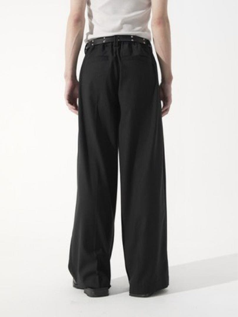 【CS】stripe cross tuck drape slacks black