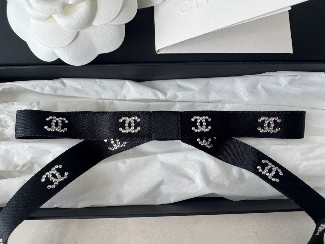 シャネル 25B ボウ バレッタ リボン ココマーク 黒